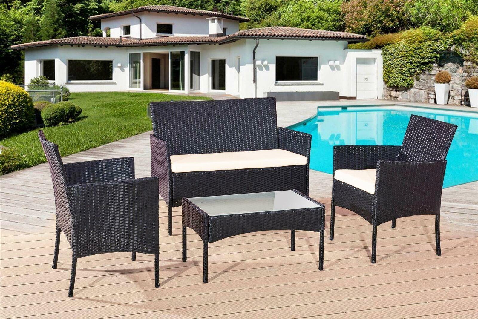 4 PC Rattan Garden Furniture Set for Indoor & Outdoor Use - XEO Home